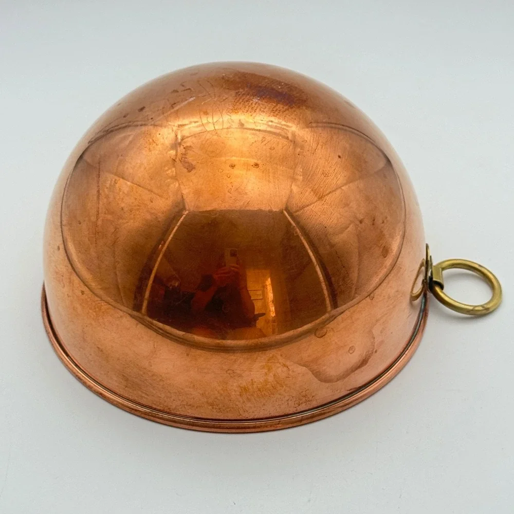 Copper Mixing Bowls Set of 2 Brass Ring Handles Round Bottom Kitchenware vintage